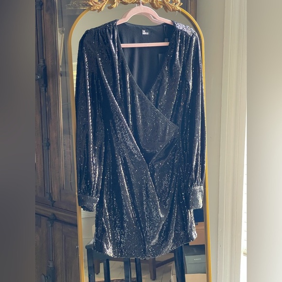 NWT The Kooples Black Sequin Draped Mini Dress - Picture 1 of 10